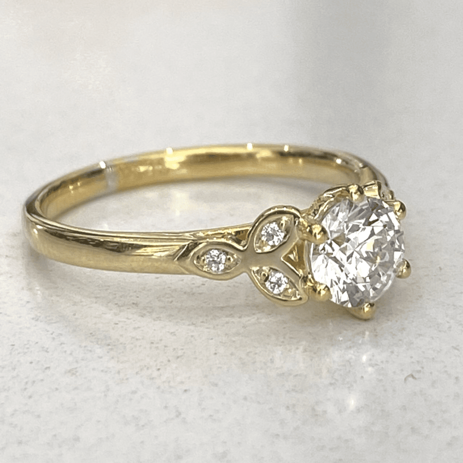 18ct Yellow Gold Solitaire With Blossom Diamonds Engagement Ring