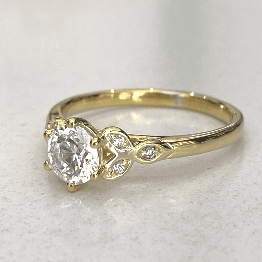 18ct Yellow Gold Solitaire With Blossom Diamonds Engagement Ring