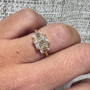 18ct yellow gold Lab Grown Trilogy Ring with three emerald cut diamonds