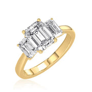 18ct yellow gold Lab Grown Trilogy Ring with three emerald cut diamonds