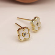 Golden small quatrefoil clover stud earrings