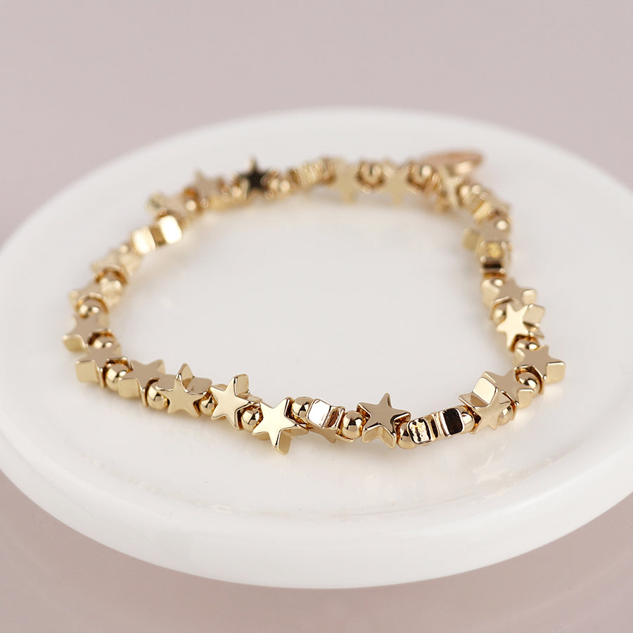 Golden polished stars bead bracelet