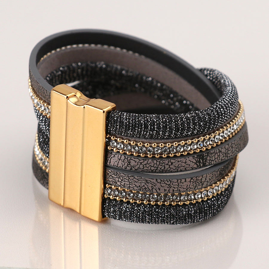 Bronze and black crossover leather bracelet
