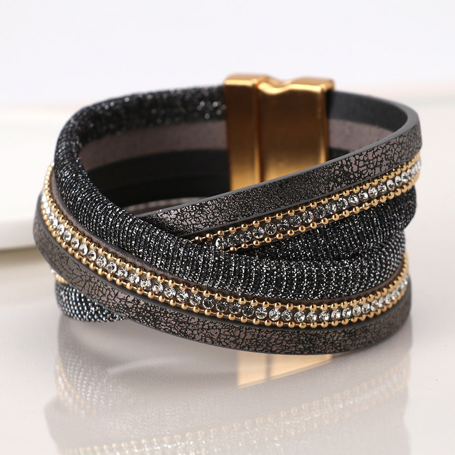 Bronze and black crossover leather bracelet