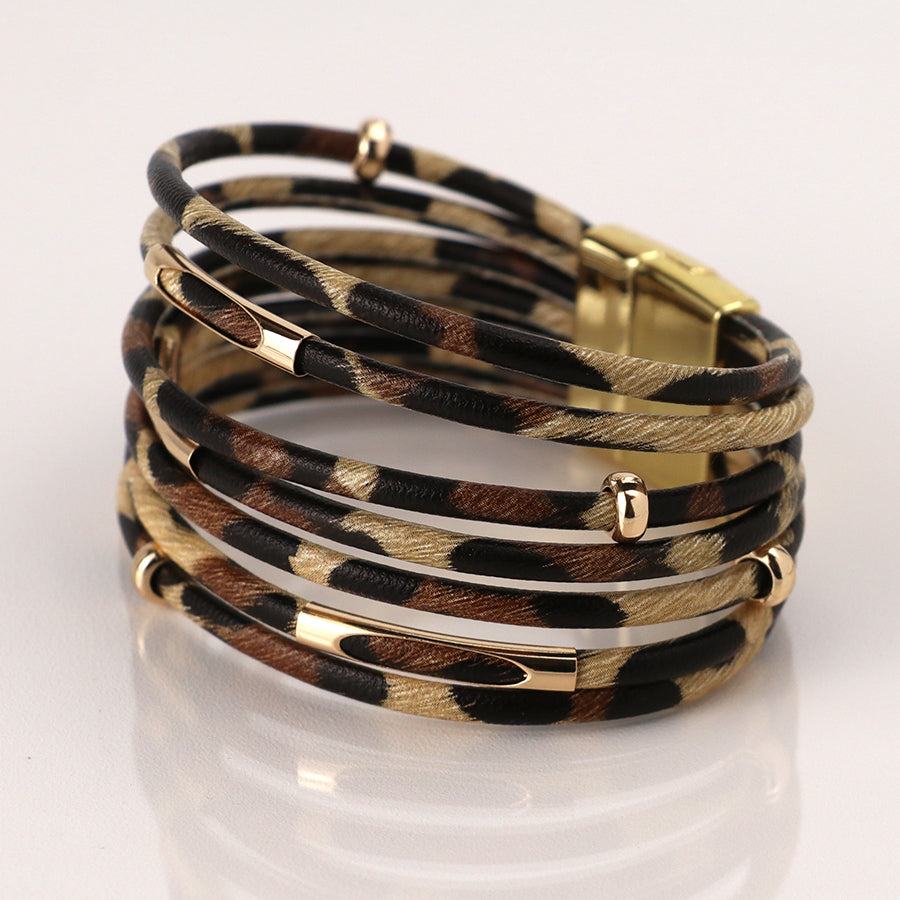 Multistrand classic animal print and crystal bracelet