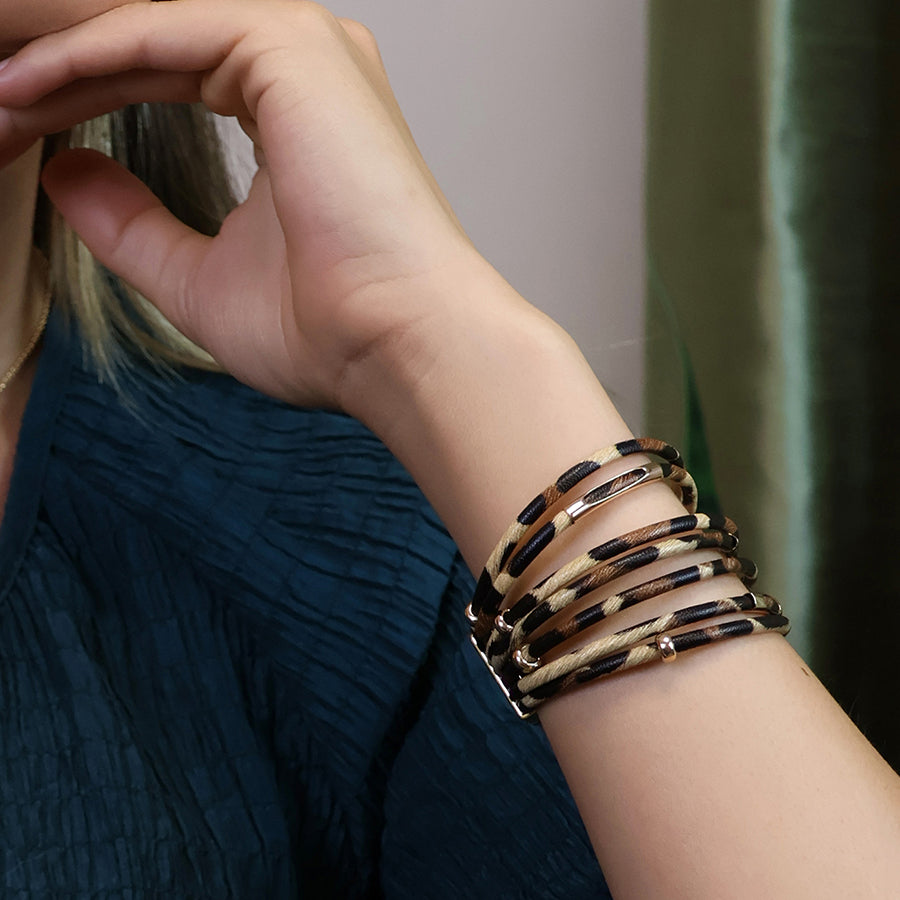 Multistrand classic animal print and crystal bracelet