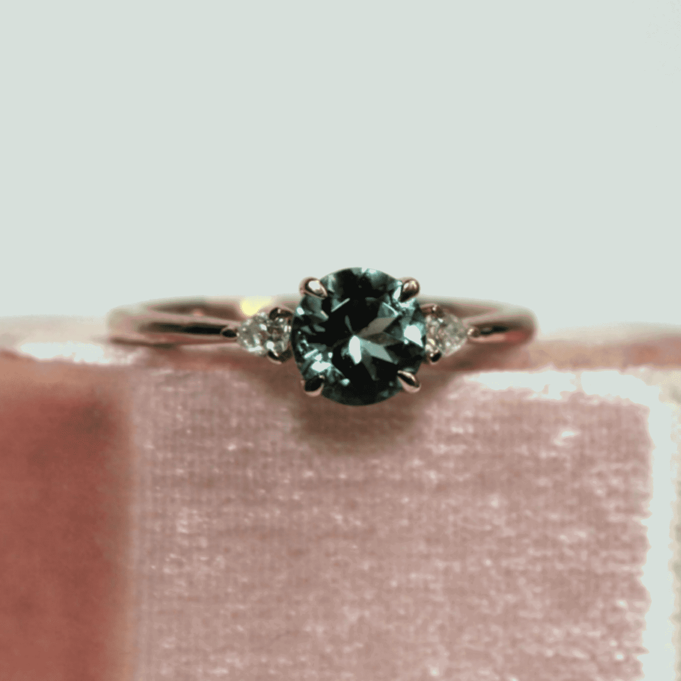 18ct Yellow Gold Green Tourmaline Trilogy Engagement Ring