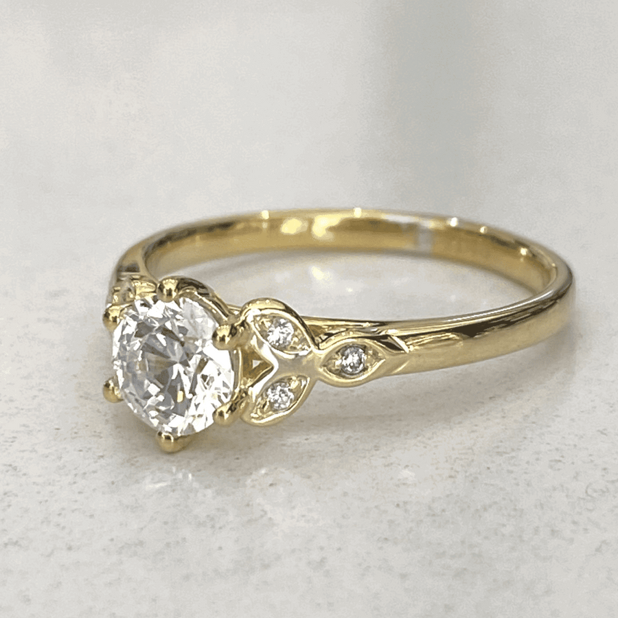 18ct Yellow Gold Solitaire With Blossom Diamonds Engagement Ring