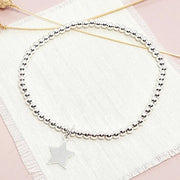 Personalised Stretchy Silver Ball Bracelet with Star Charm