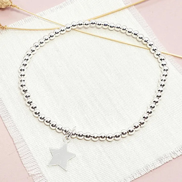 Personalised Stretchy Silver Ball Bracelet with Star Charm