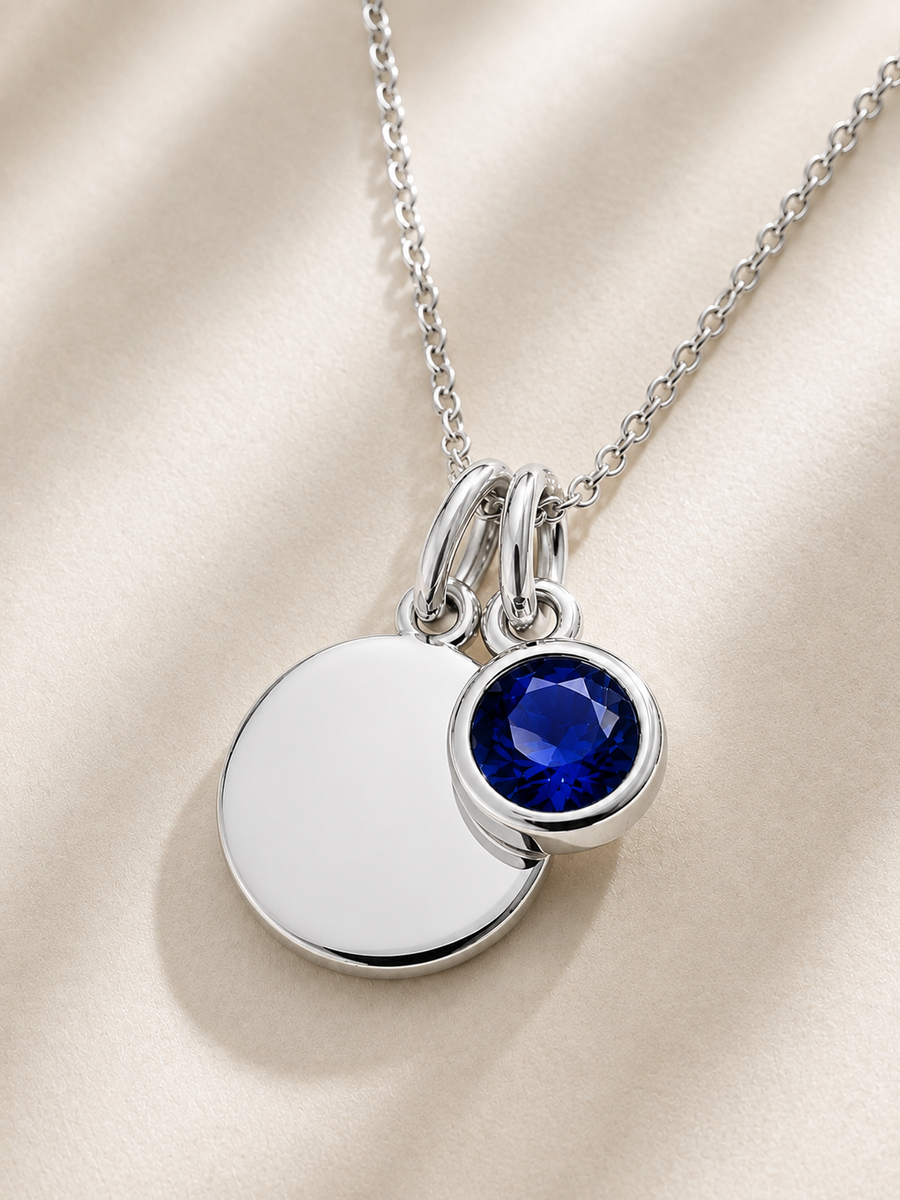 Personalised Silver Birthstone Necklace - Free Engraving & Won't Tarnish