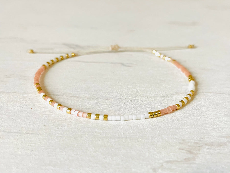 Adjustable Miyuki Bead Bracelet pinks and whites