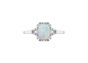 9ct White Gold Opal and Diamond Rectangular Halo Ring