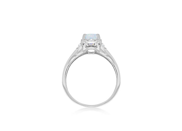 9ct White Gold Opal and Diamond Rectangular Halo Ring
