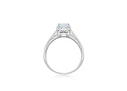 9ct White Gold Opal and Diamond Rectangular Halo Ring