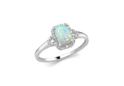 9ct White Gold Opal and Diamond Rectangular Halo Ring