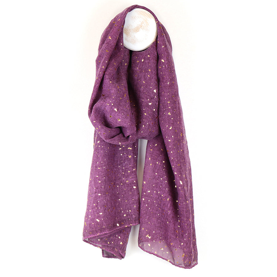 Dusky magenta and gold speckle print scarf