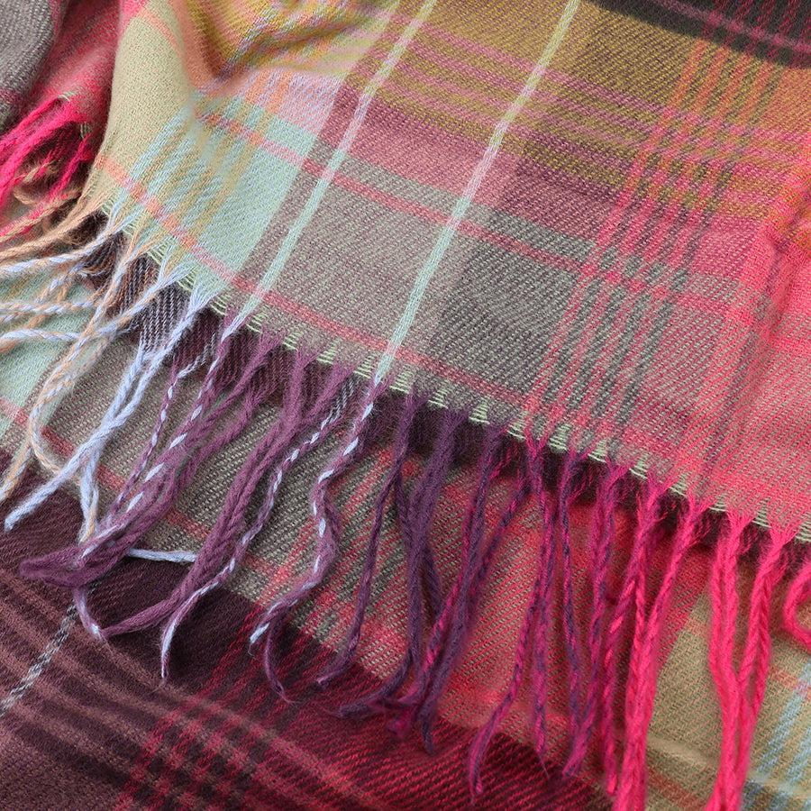 Muted green and pink mix check scarf