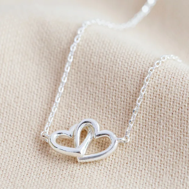 Tiny Interlocking Hearts Necklace in Silver | Perfect Birthday Gift for Mum