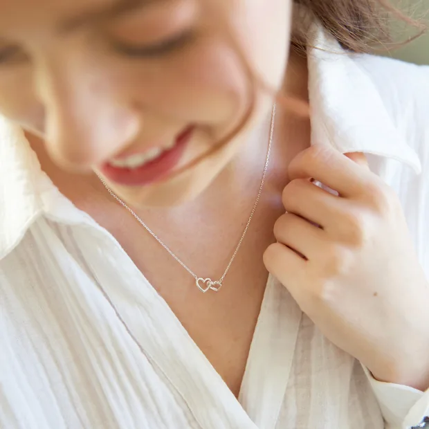 Tiny Interlocking Hearts Necklace in Silver | Perfect Birthday Gift for Mum