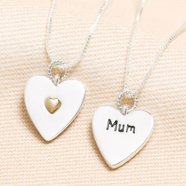 Mum Heart Pendant Necklace in Silver