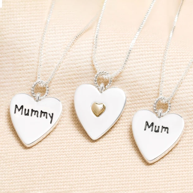Mum Heart Pendant Necklace in Silver