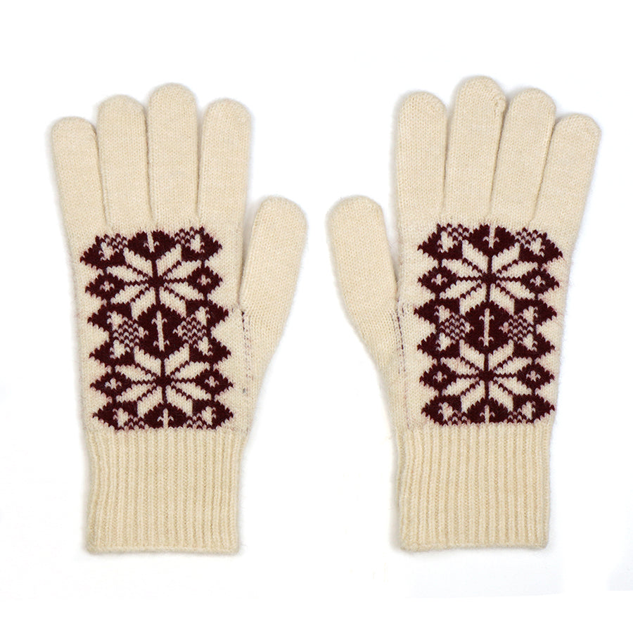 Burgundy and Cream Scandi Starflower Gloves