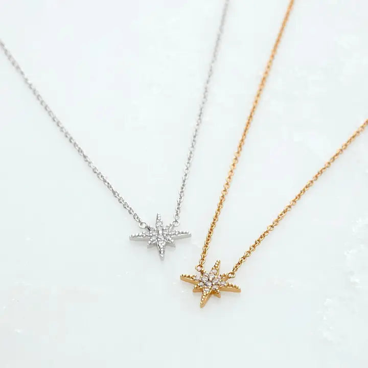 CZ Starburst Slider Necklace in Silver or Gold