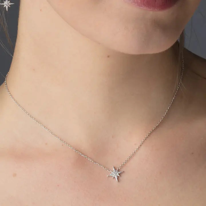CZ Starburst Slider Necklace in Silver or Gold