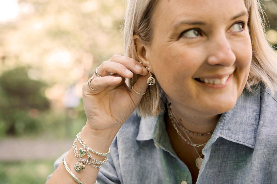 Silver Drop Dangle Tree Of Life Earrings