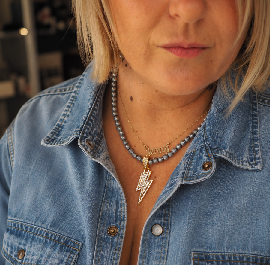 Goupi Black Bead & Thunder Bold Charm Necklace