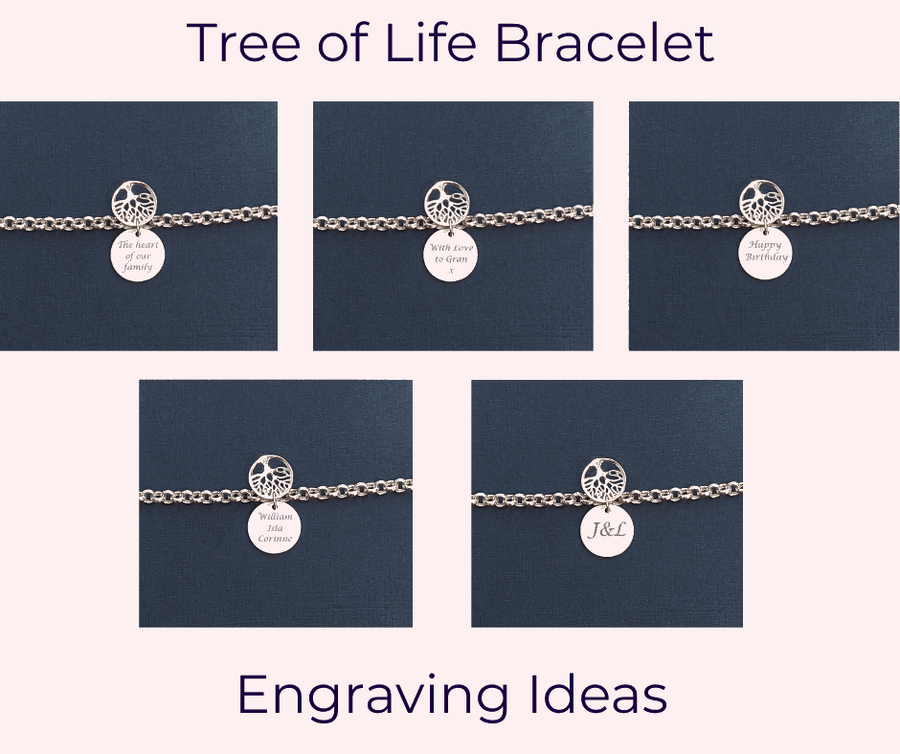 Sterling Silver Personalised Tree Of Life Charm Bracelet Free Engraving