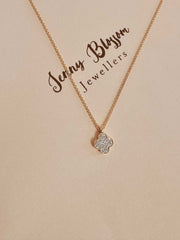 Lucky clover 9ct gold and diamond tiny necklace
