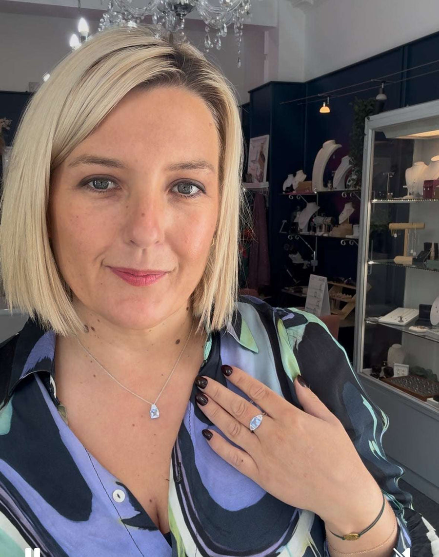 Diamonfire Square Aquamarine Blue Zirconia Trilogy Dress Ring