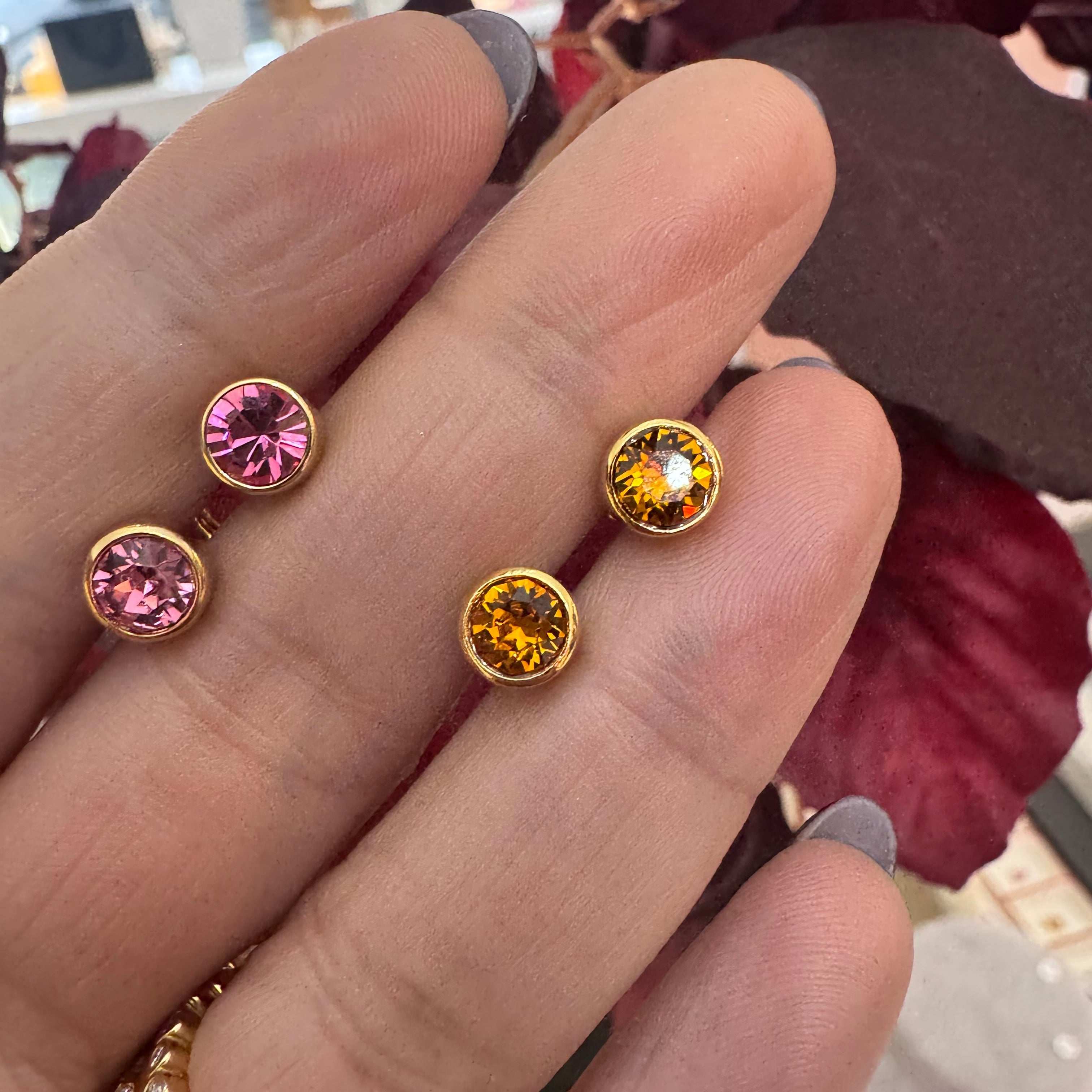 Birthstone Gold Plated Silver Stud Earrings