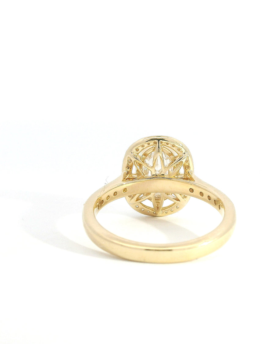 18ct Yellow Gold Blush Pink Rose Cut Diamond Halo Engagement Ring