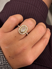 18ct Yellow Gold Blush Pink Rose Cut Diamond Halo Engagement Ring