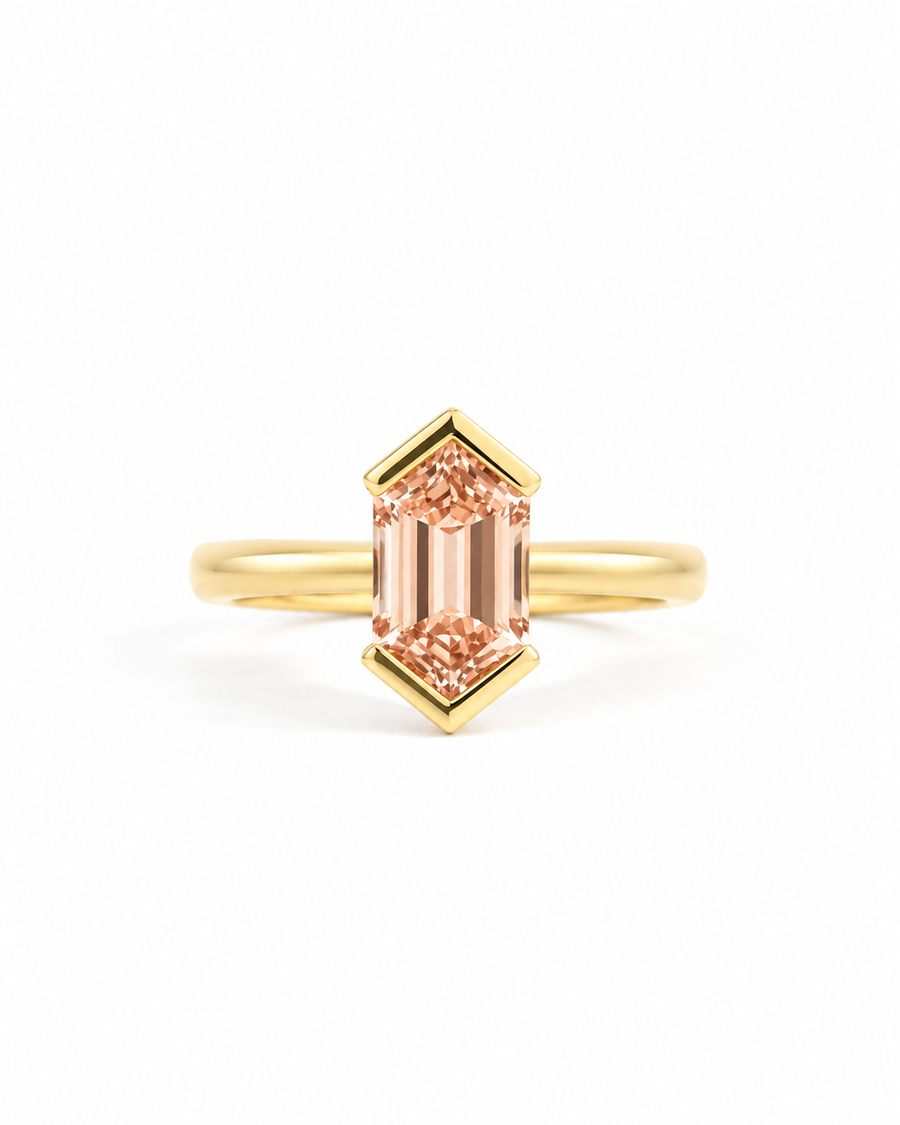 18ct Yellow Gold 1.66ct Pink Hexagon Lab-Grown Diamond Solitaire Ring