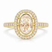 18ct Yellow Gold Blush Pink Rose Cut Diamond Halo Engagement Ring