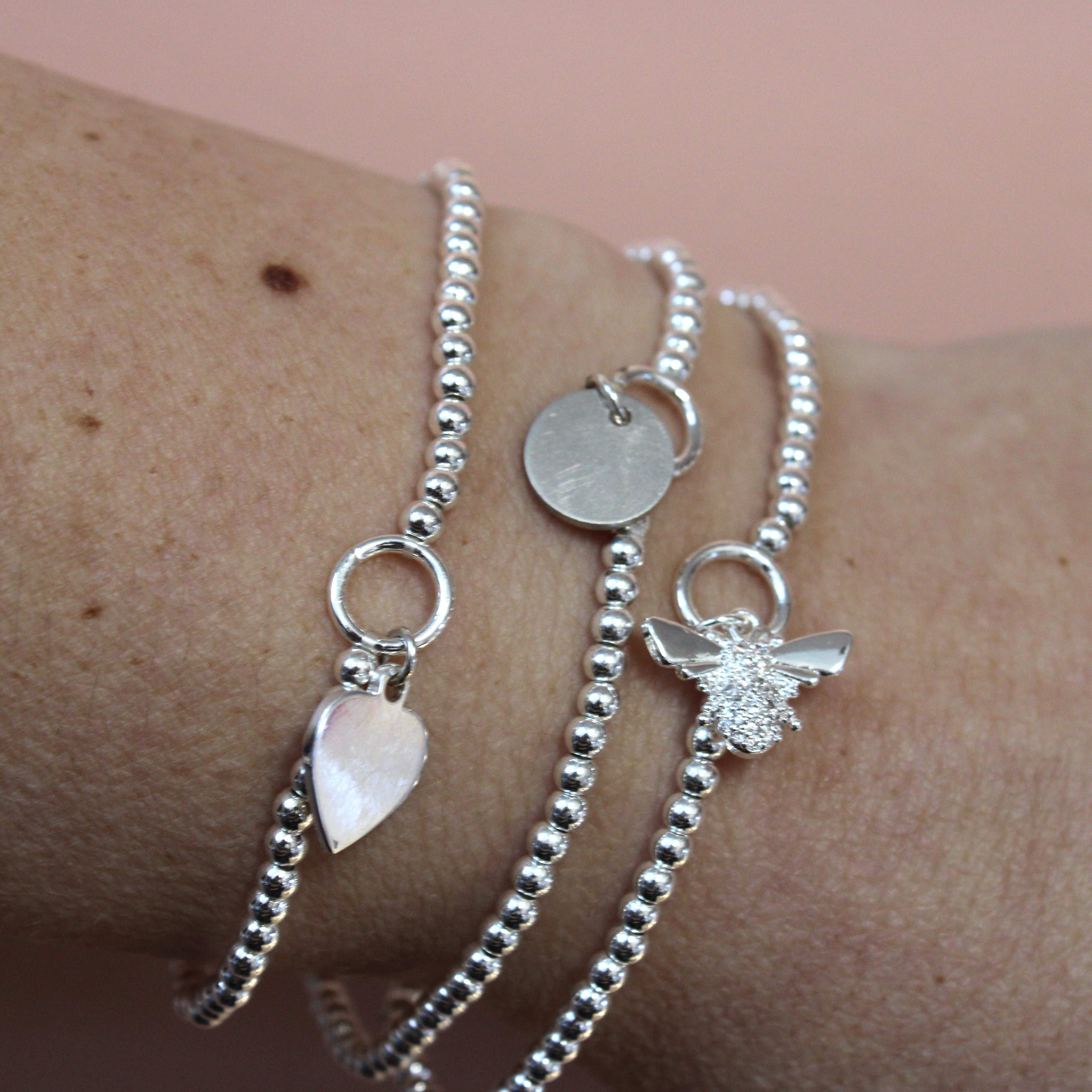 Stretchy Ball Bracelets With Personalised Charm