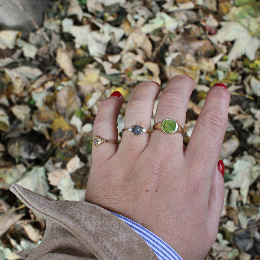 Hexagon Salt And Pepper Diamond Trilogy Ring