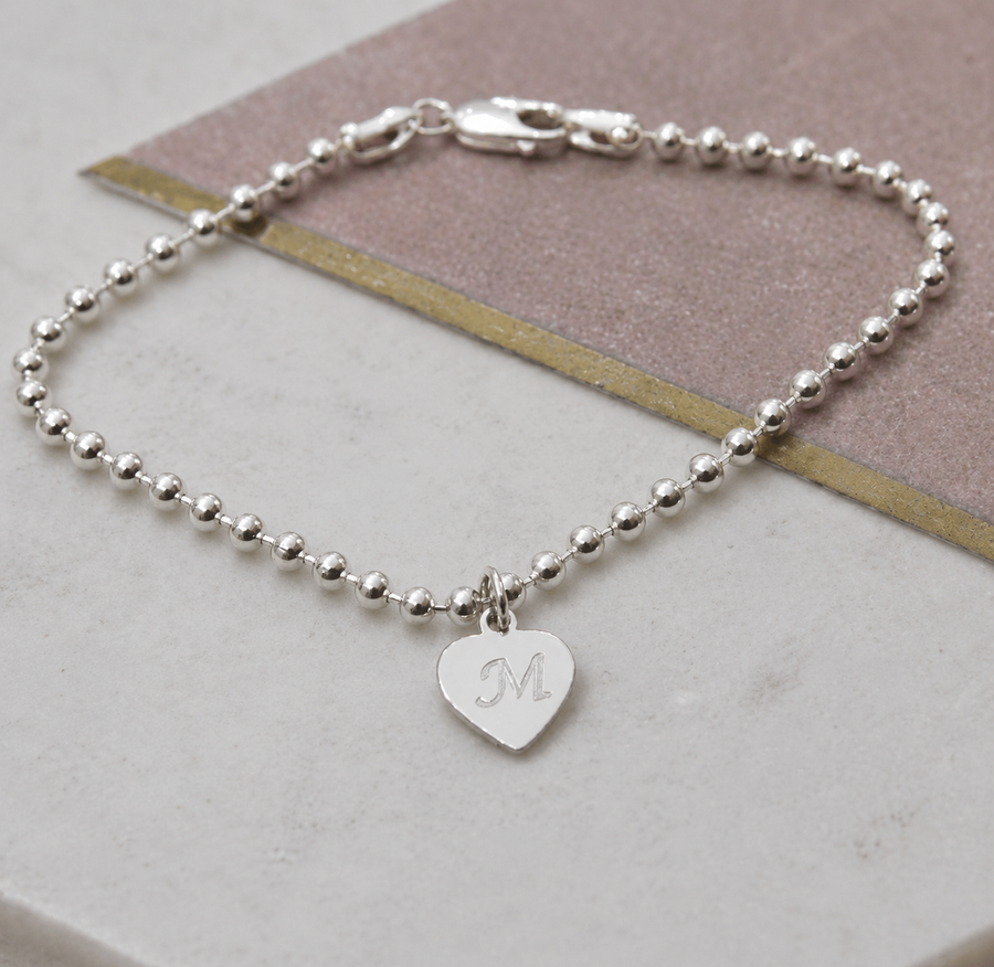 Sterling Silver Stacking Ball Bracelet With Personalised Charm