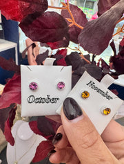 Birthstone Sterling Silver Stud Earrings