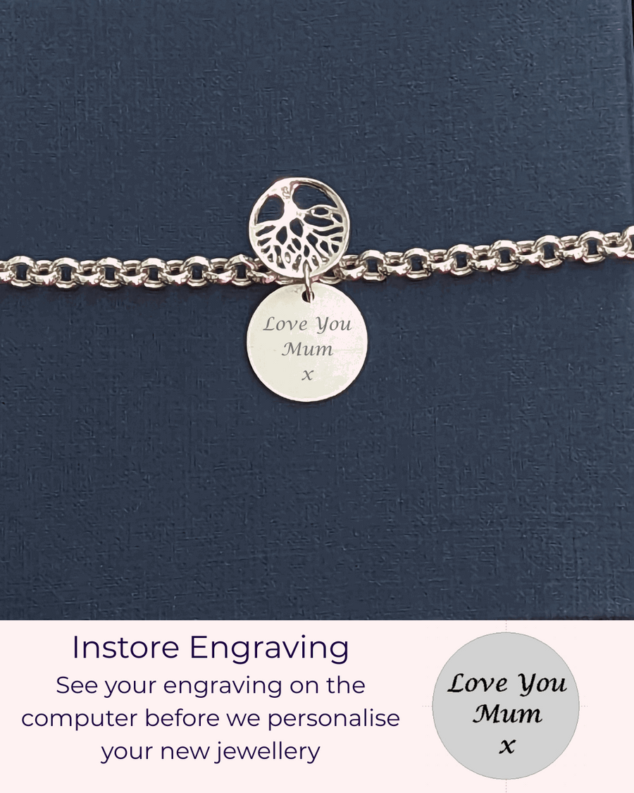 Sterling Silver Personalised Tree Of Life Charm Bracelet Free Engraving