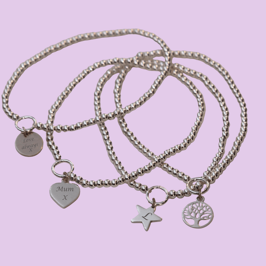 Stretchy Ball Bracelets With Personalised Charm