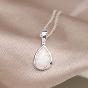 Sterling Silver White Opal Teardrop Necklace