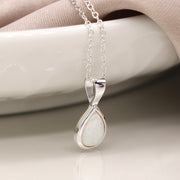 Sterling Silver White Opal Teardrop Necklace