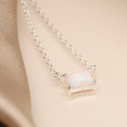 Sterling Silver Opal Rectangle Necklace