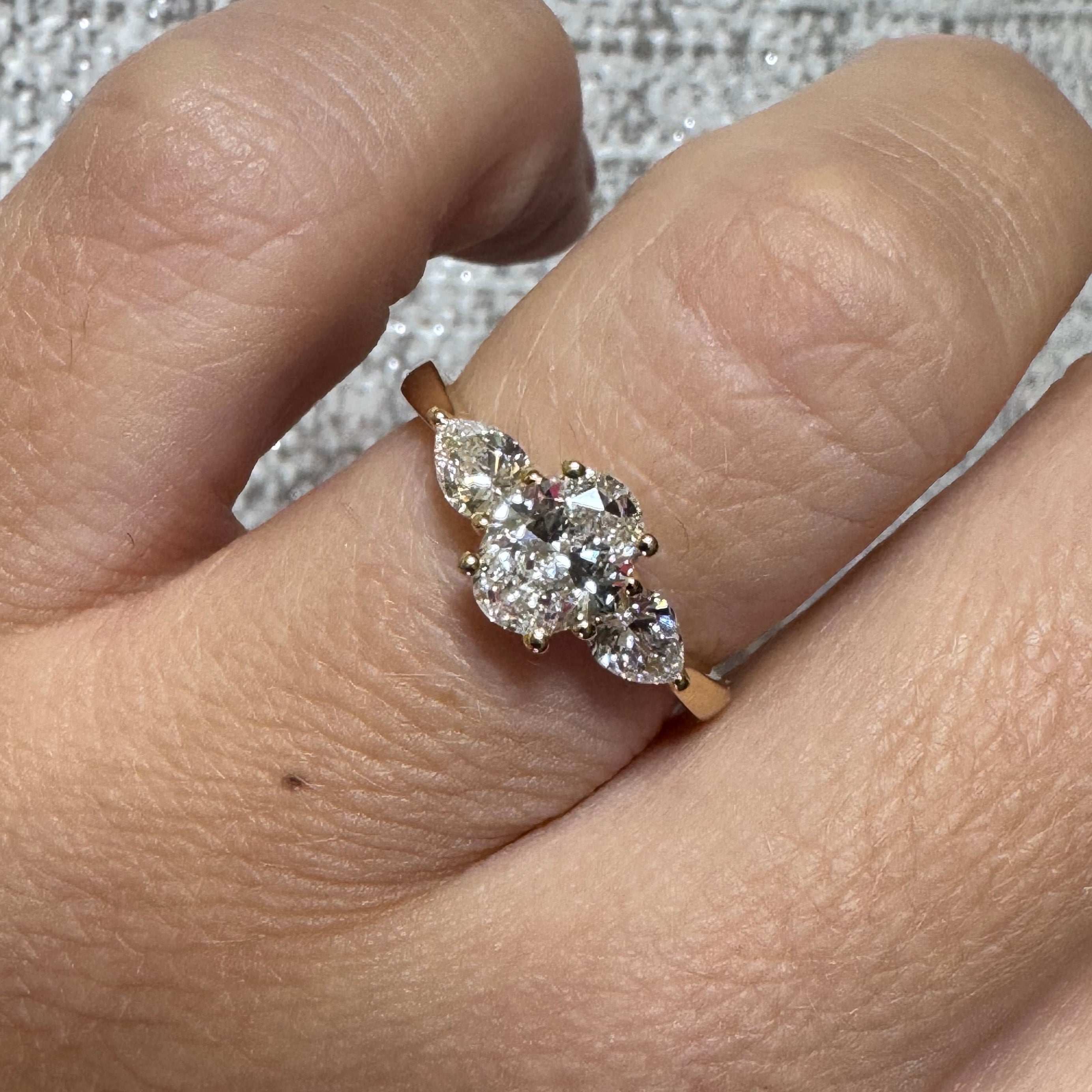 18ct yellow gold Lab Grown Trilogy Ring Oval with Pears