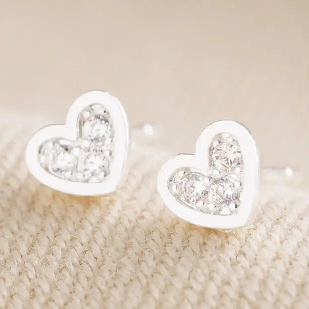 Lisa Angel Tiny Crystal Heart Stud Earrings in Silver
